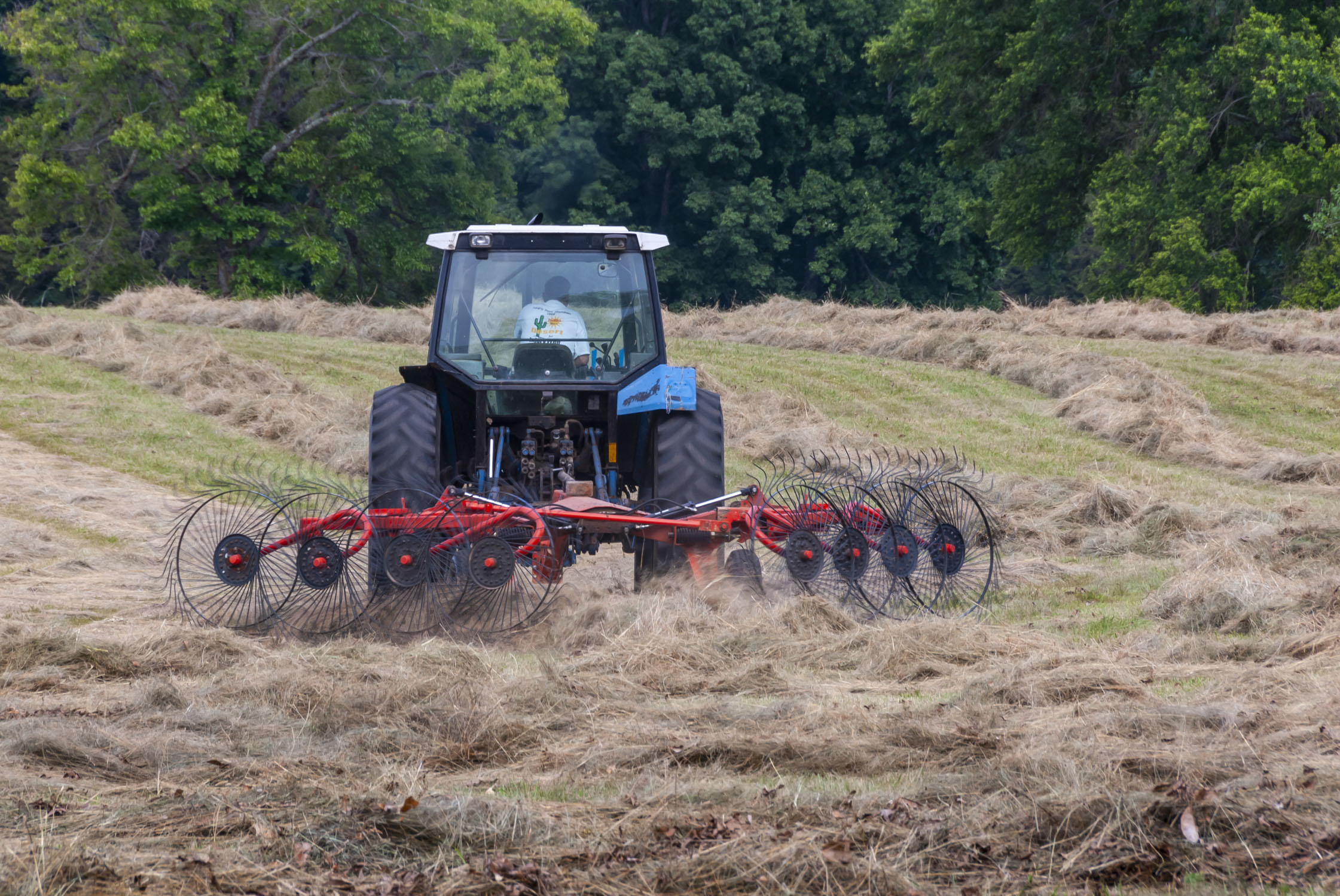 a tractor haying a field