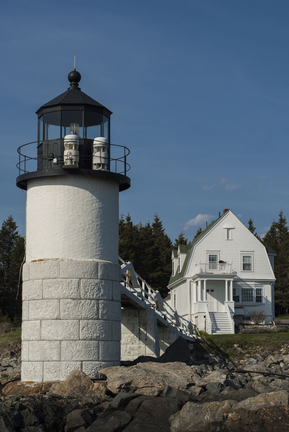 Looking back from the water at Mashall Point Light 