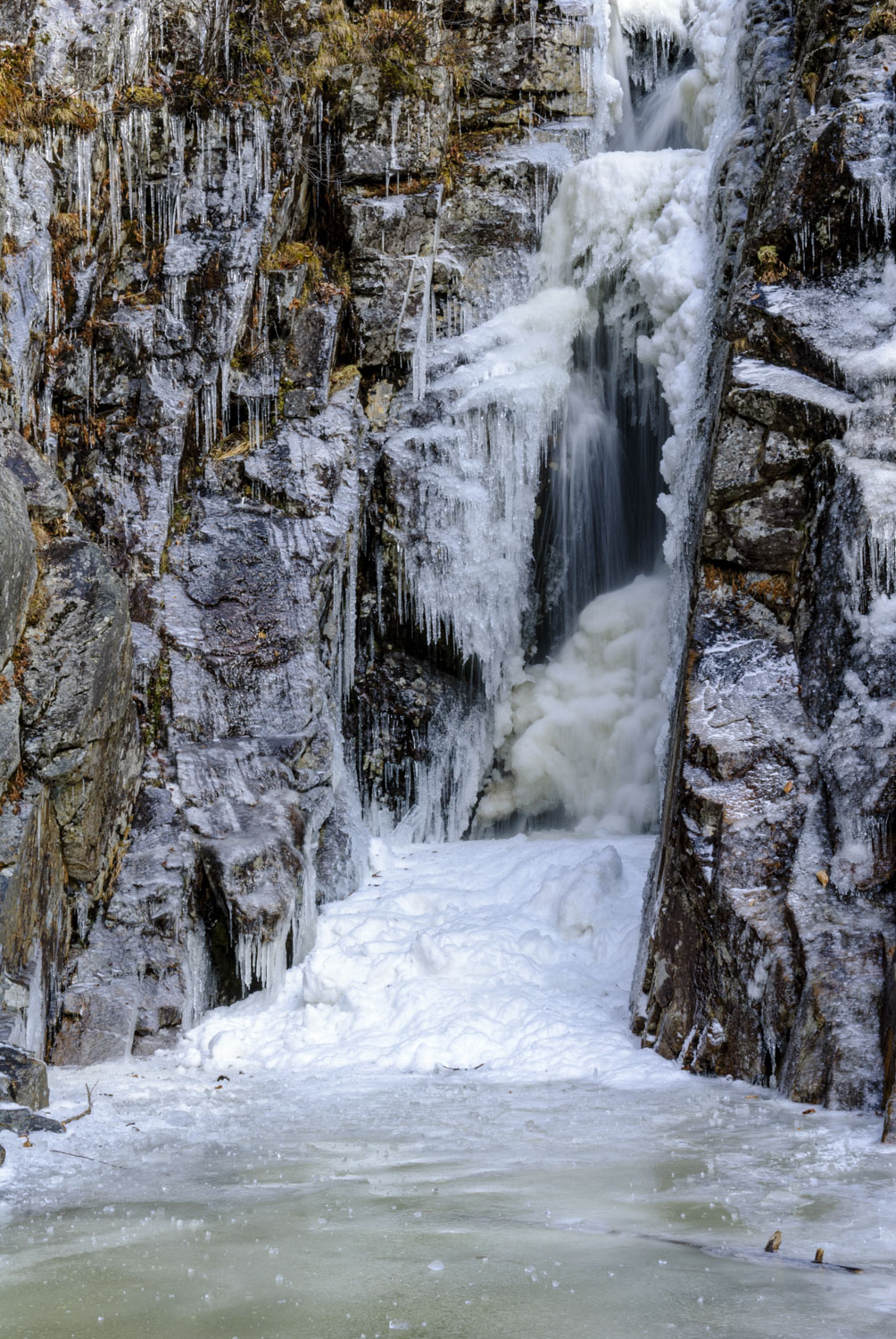 A frozen cascade of water in New Hampshire