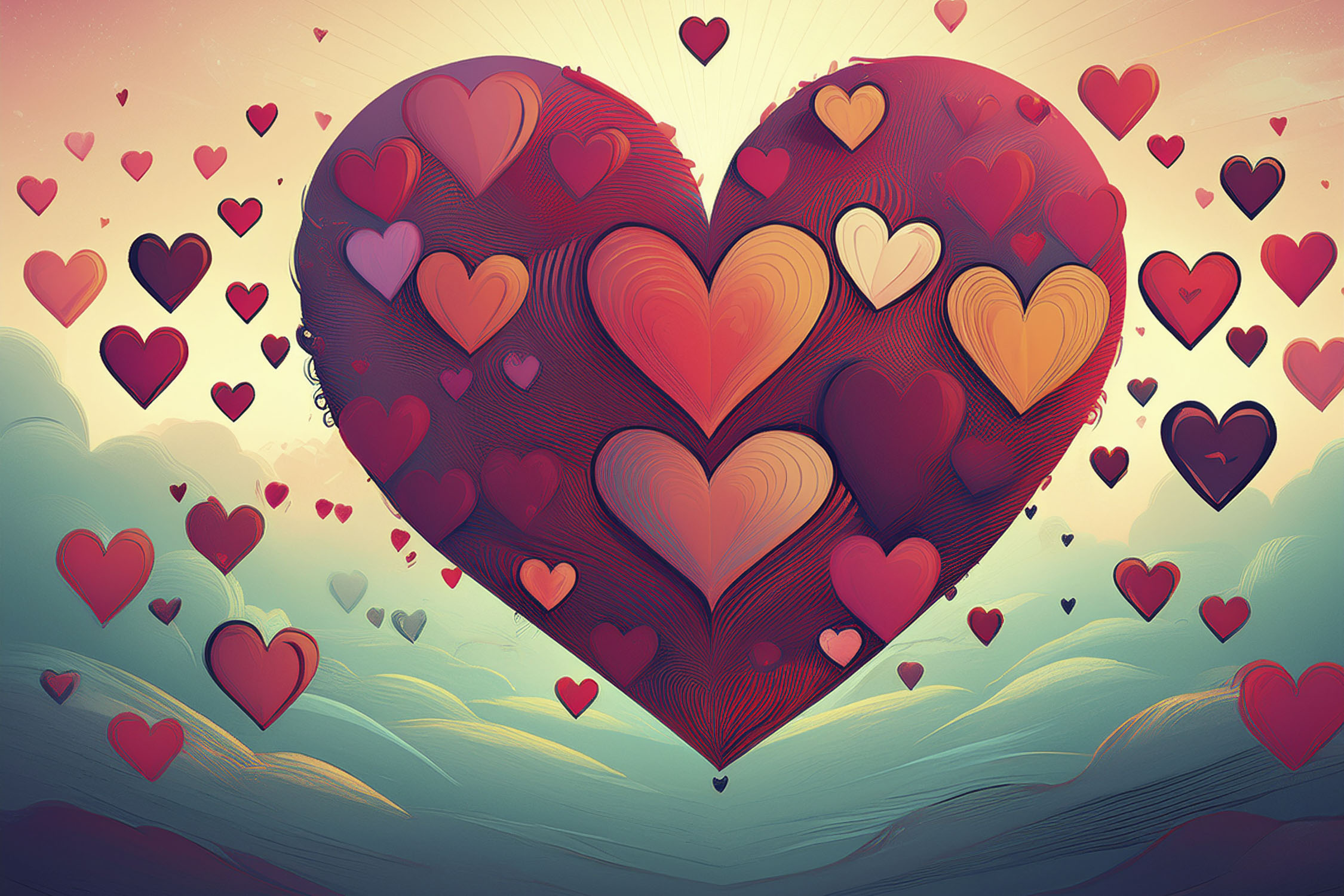 Hearts with hearts all floating in air