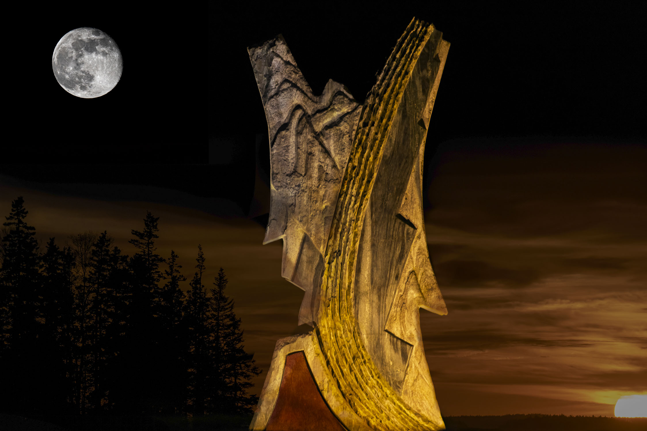 A sculpture from BBH with the sun and moon added