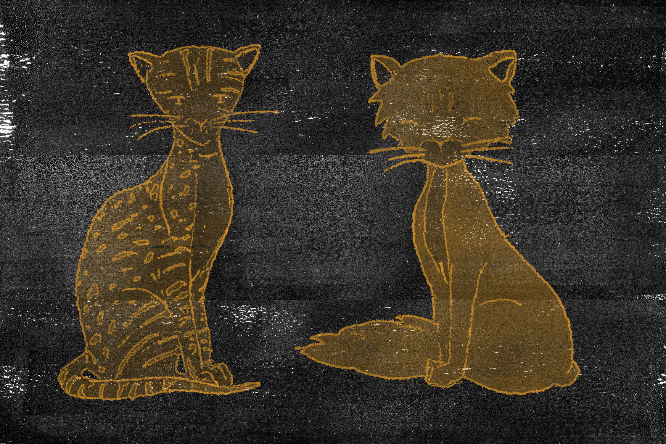 Sketch of two cats with a rolled-ink look